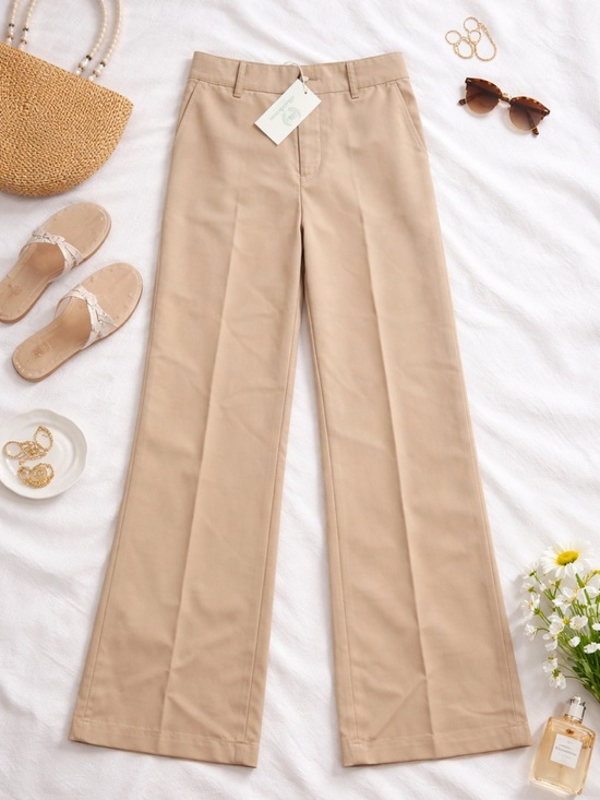 Pants - Beige Wide Leg Trousers - Neutral Chic